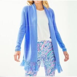 Lilly Pulitzer Tatum Cardigan Size Small EUC Blue Fringe Cotton Blend